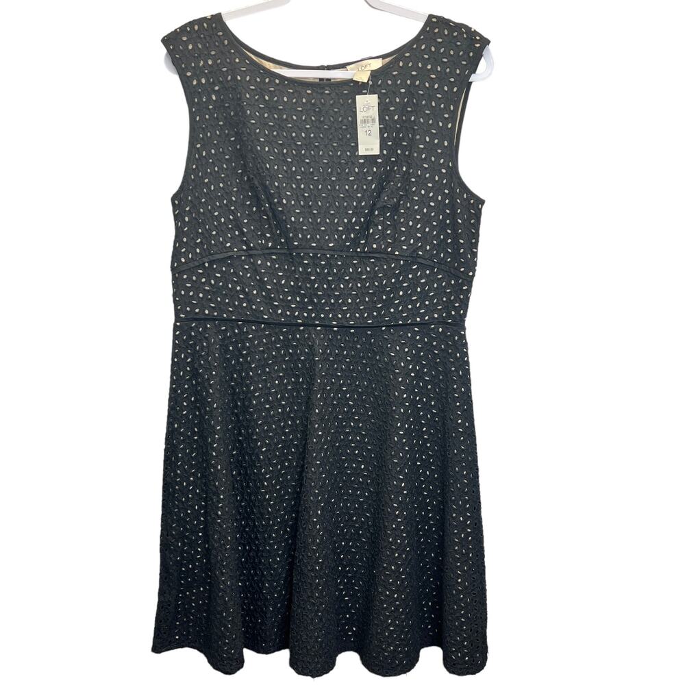 Ann‎ Taylor LOFT Eyelet Sleeveless Dress Black Size 12 Overlay Casual Summer